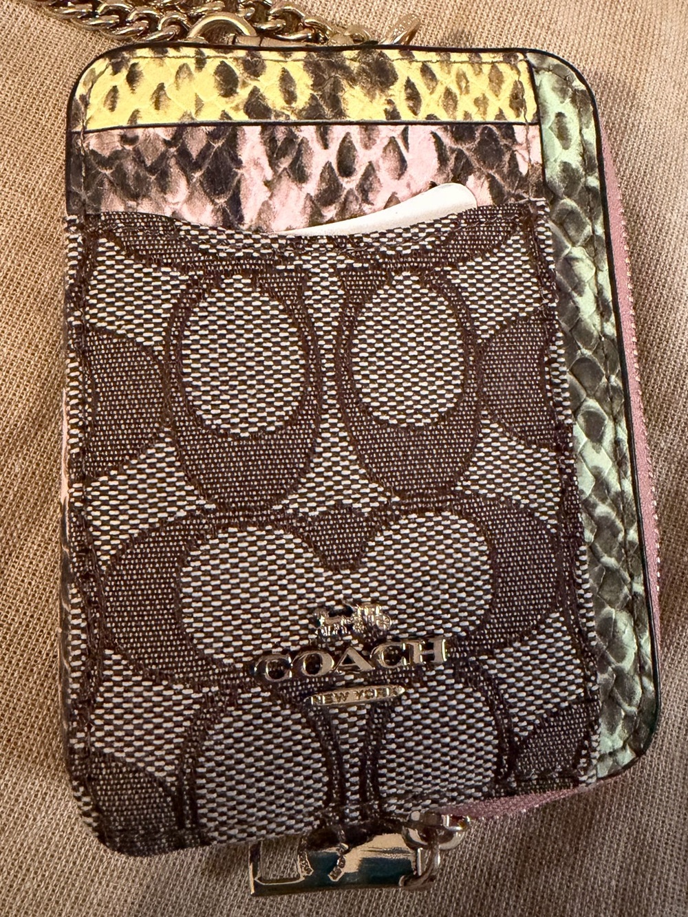 NWT Coach Signature Card Case with wristlet chain